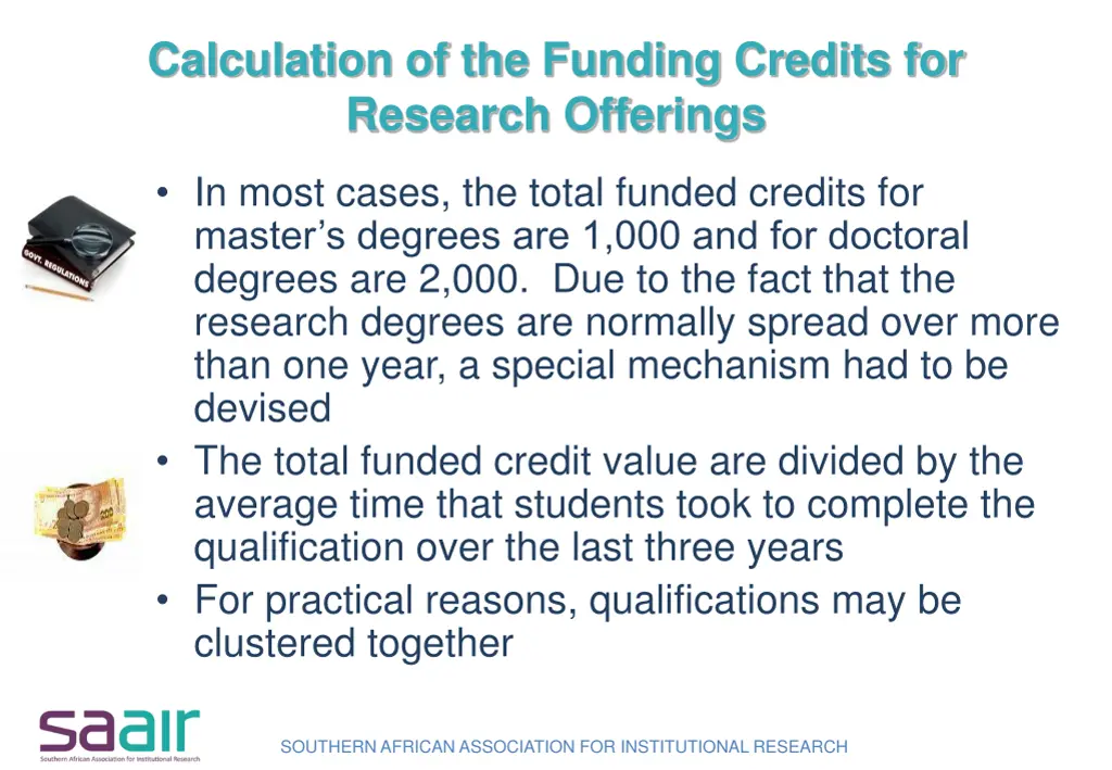 calculation of the funding credits for research