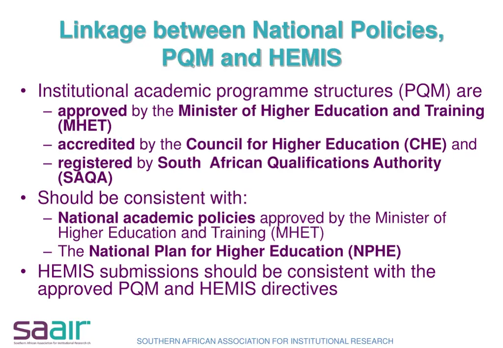 linkage between national policies pqm and hemis