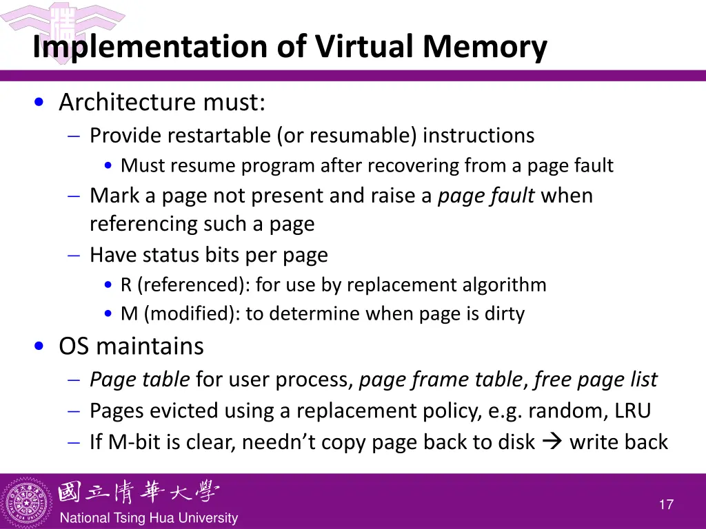 implementation of virtual memory
