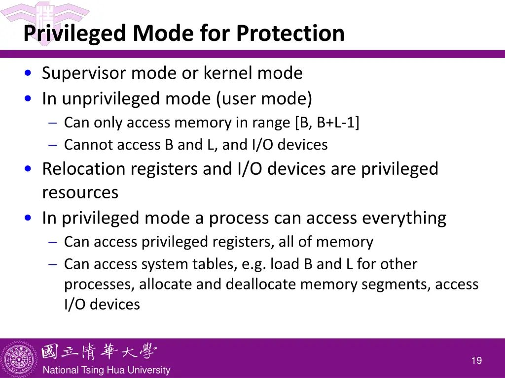 privileged mode for protection