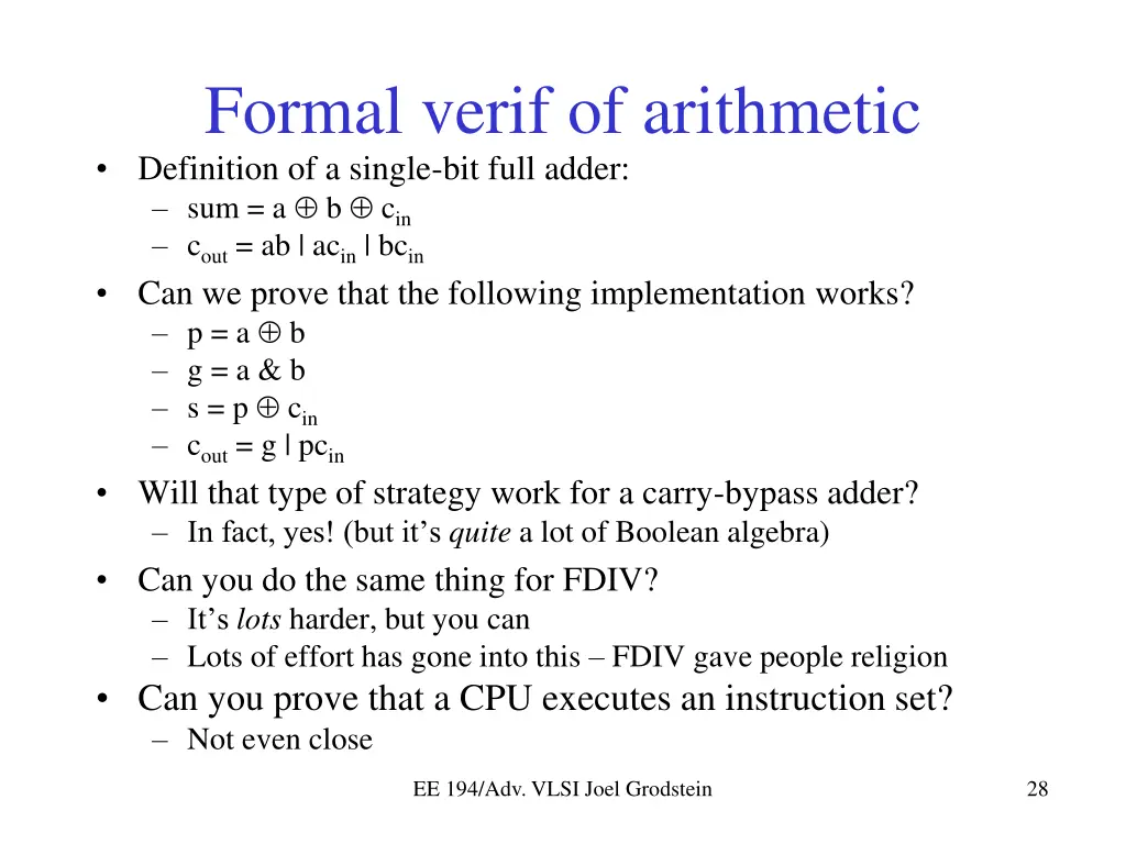 formal verif of arithmetic definition of a single