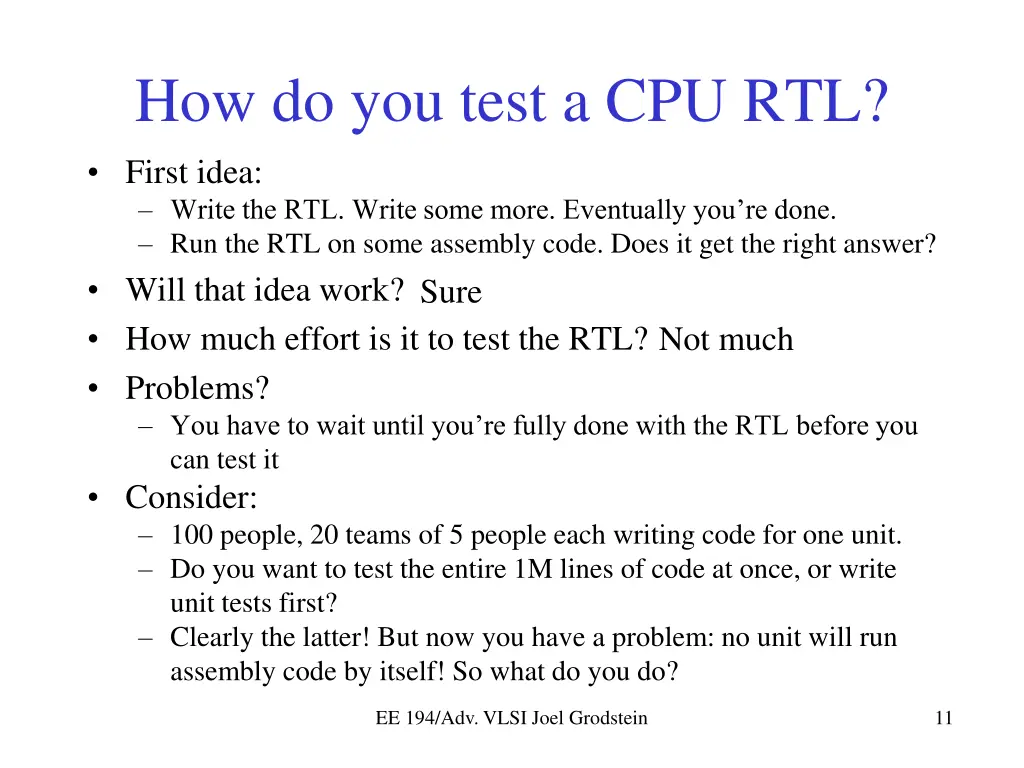how do you test a cpu rtl