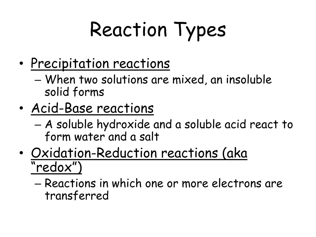 reaction types
