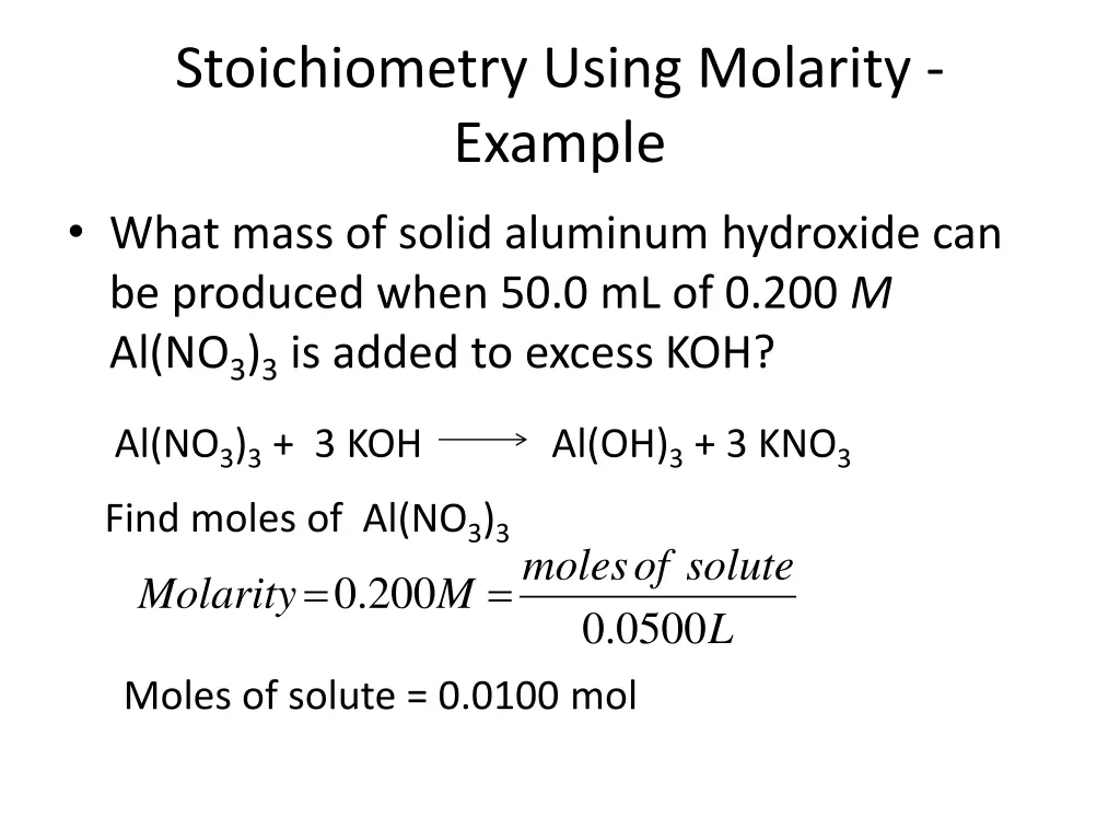 stoichiometry using molarity example 2