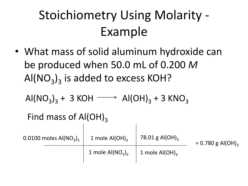 stoichiometry using molarity example 3