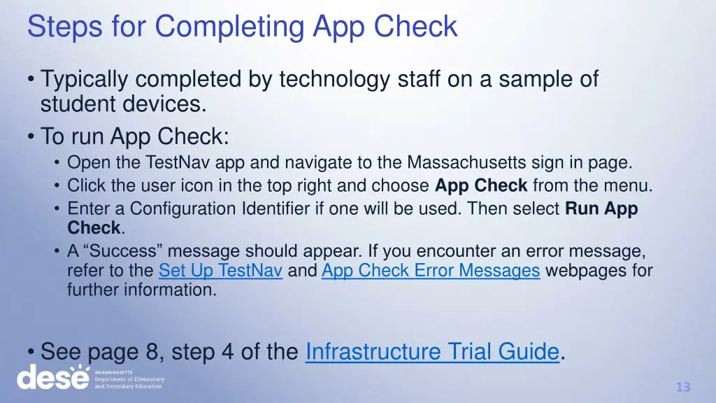 steps for completing app check