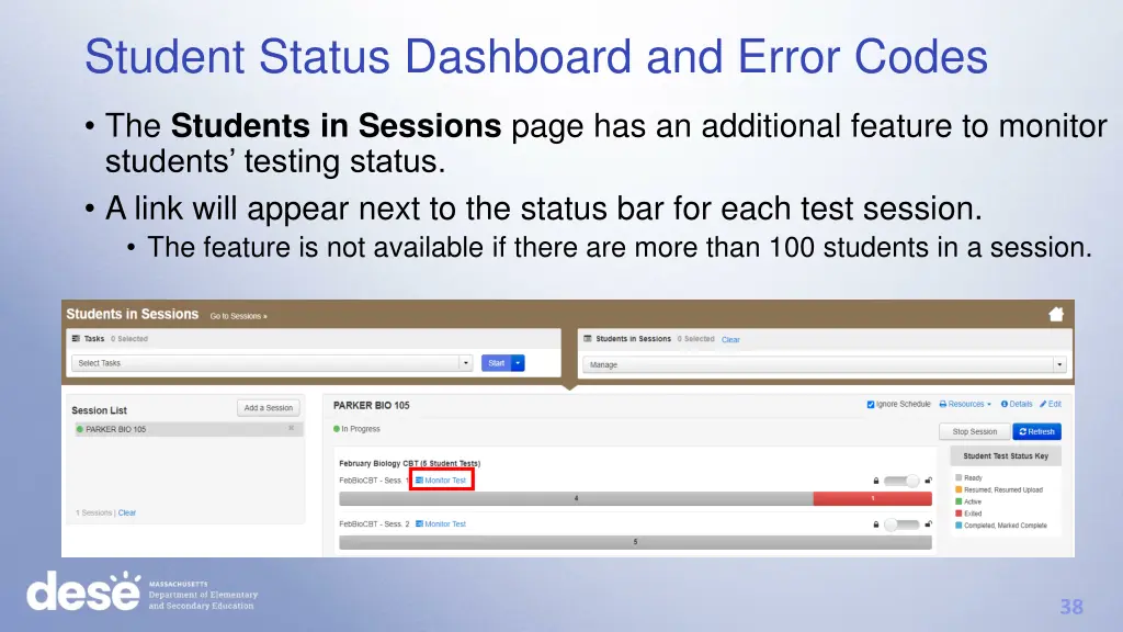 student status dashboard and error codes