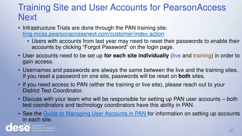 training site and user accounts for pearsonaccess