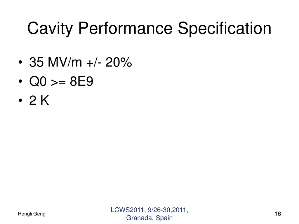 cavity performance specification