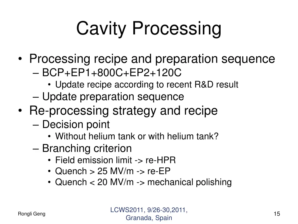 cavity processing