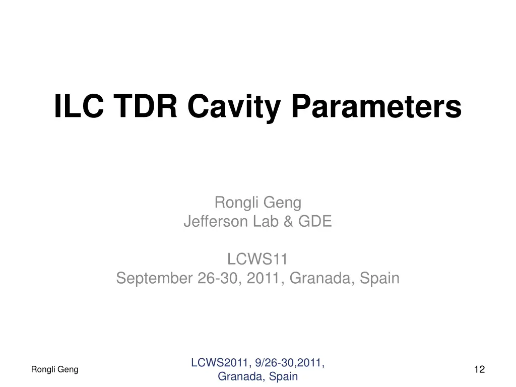ilc tdr cavity parameters
