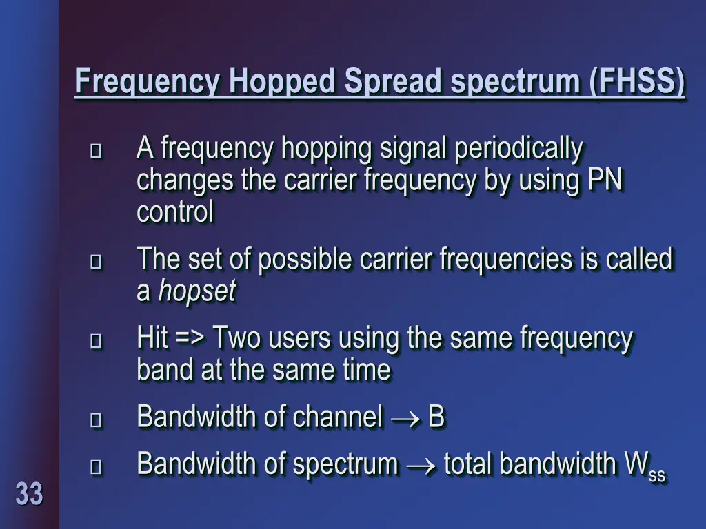 frequency hopped spread spectrum fhss