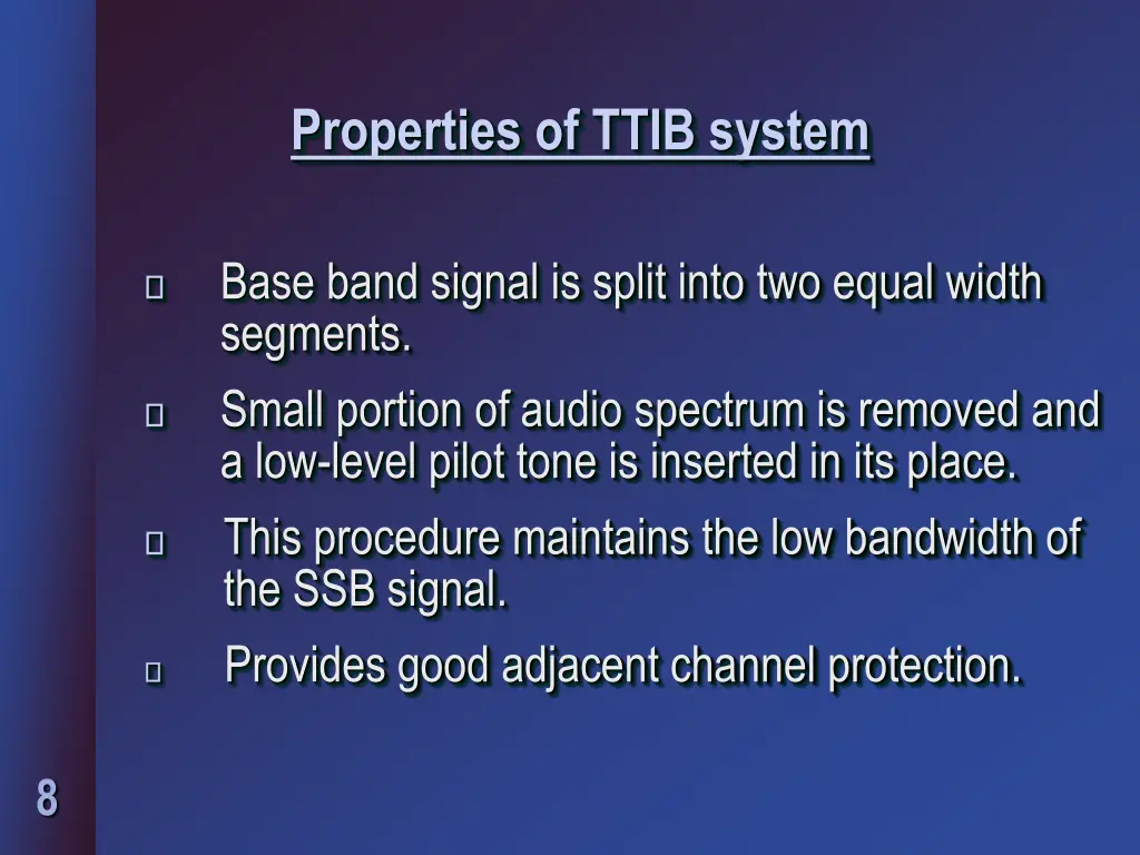 properties of ttib system