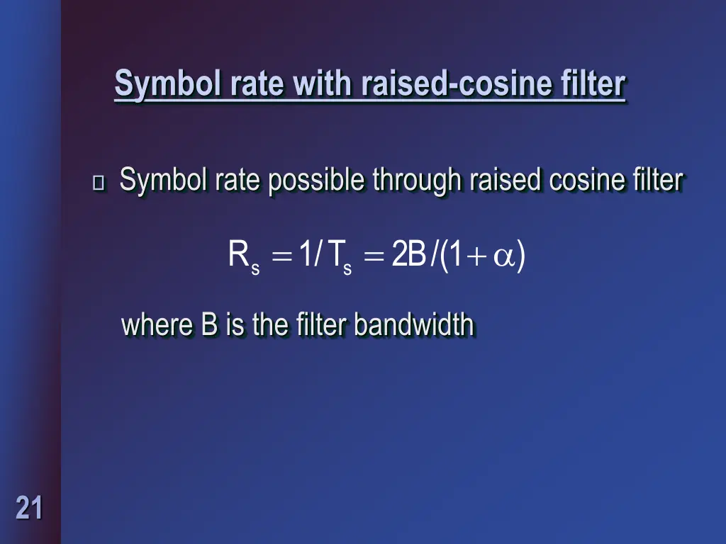 symbol rate with raised cosine filter