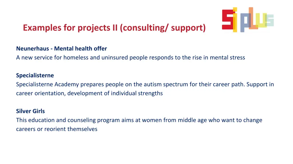 examples for projects ii consulting support