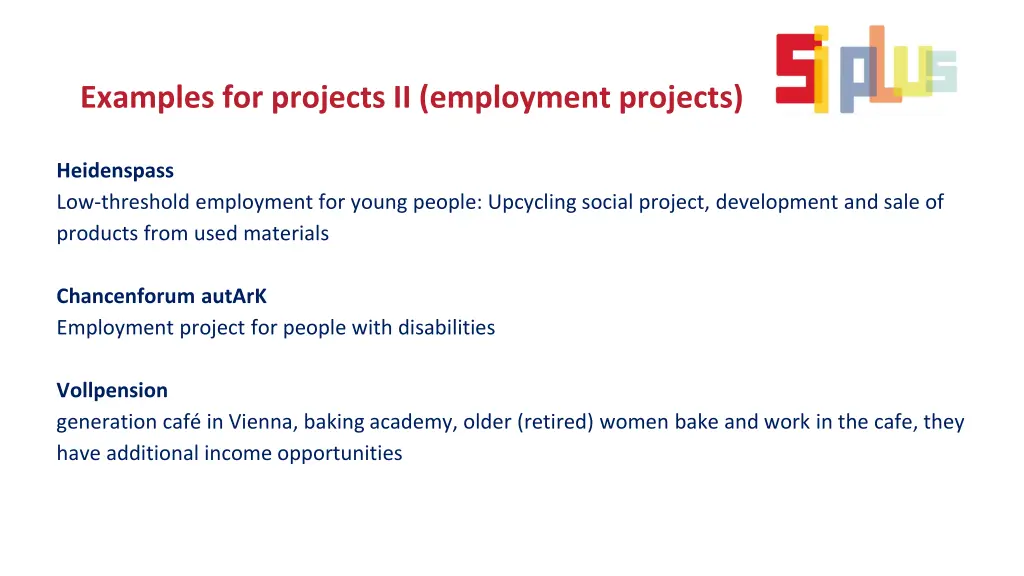 examples for projects ii employment projects