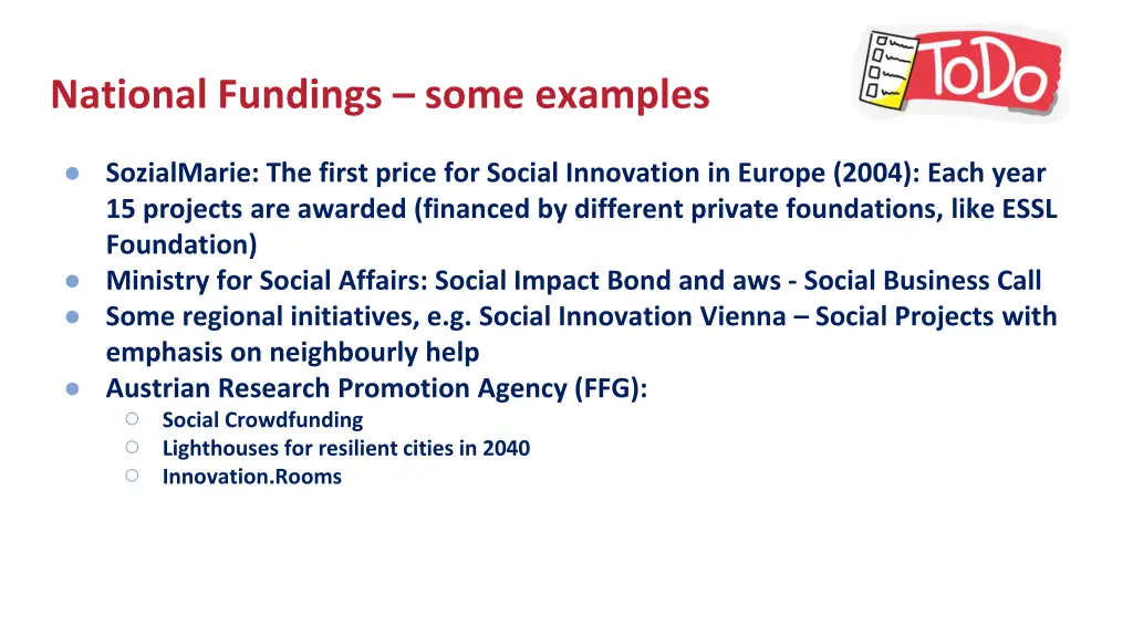 national fundings some examples