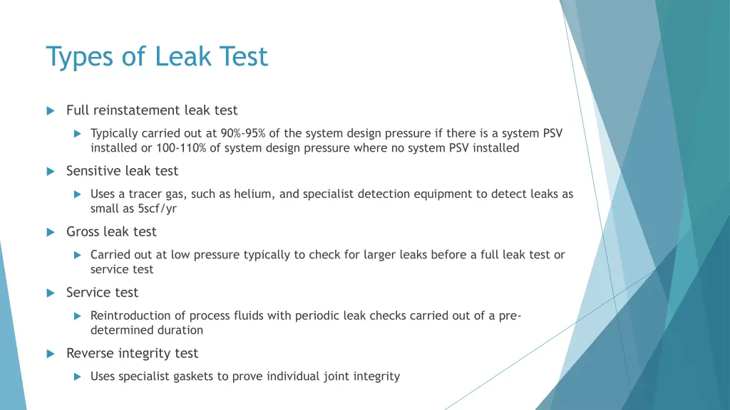 types of leak test