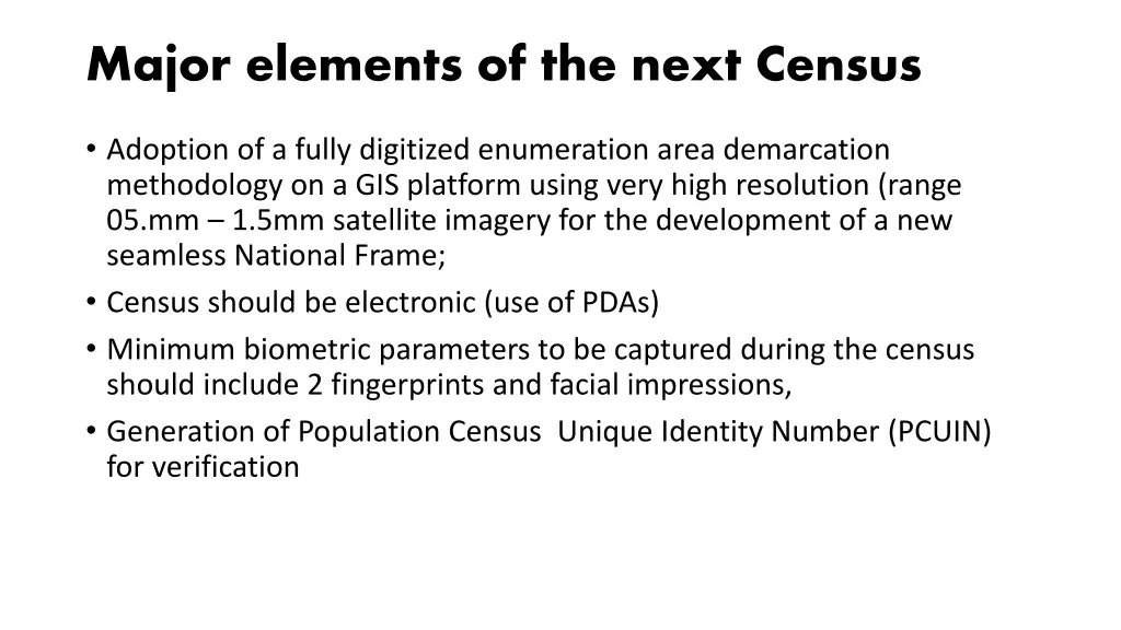 major elements of the next census