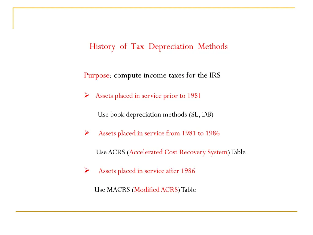 history of tax depreciation methods