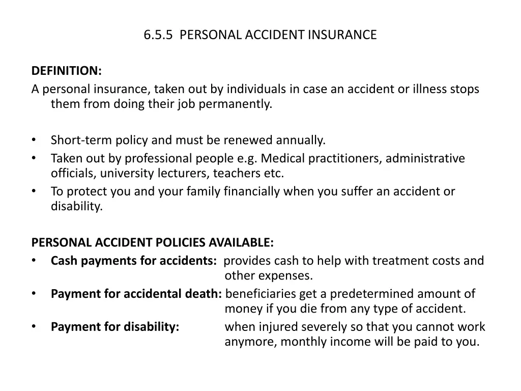 6 5 5 personal accident insurance