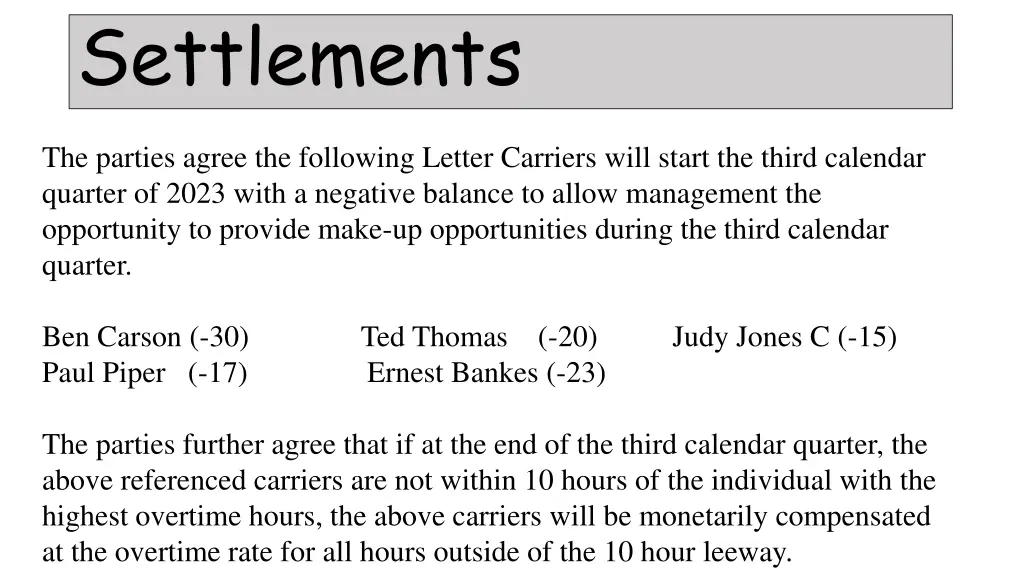 settlements 11