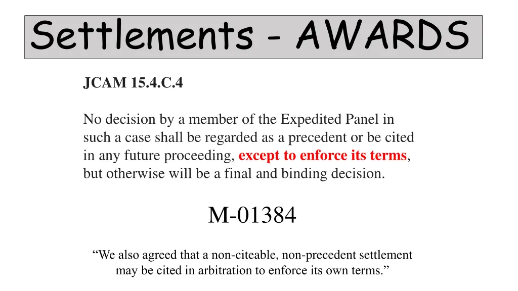 settlements awards 1