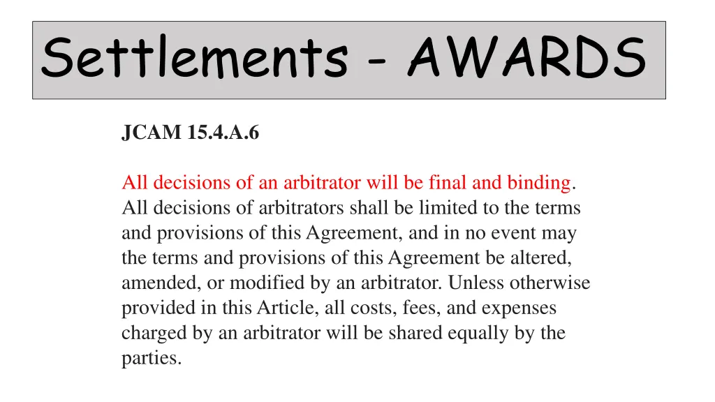 settlements awards 2