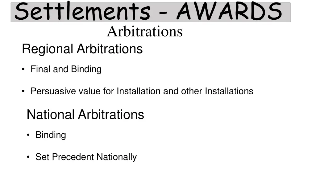 settlements awards arbitrations regional