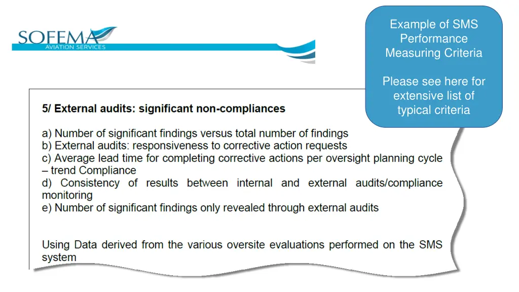 example of sms performance measuring criteria