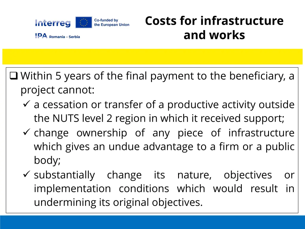 costs for infrastructure and works 2