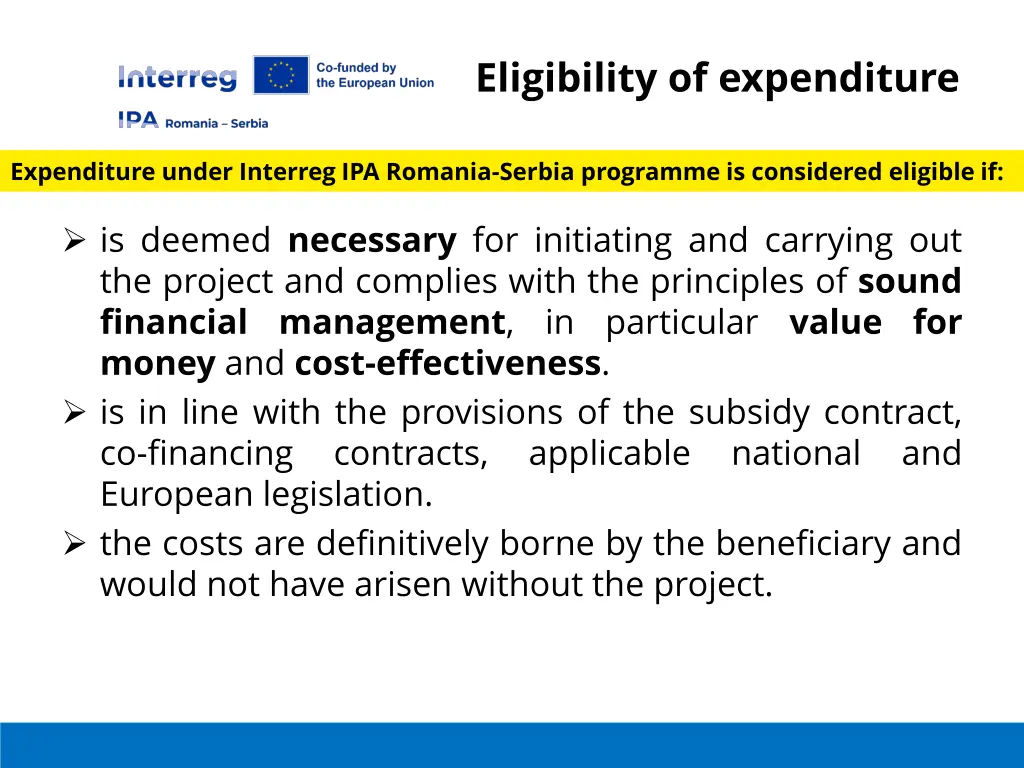 eligibility of expenditure