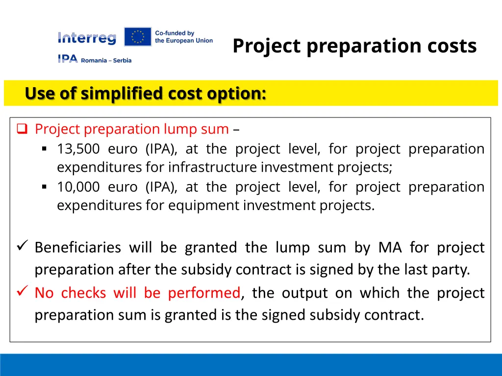 project preparation costs