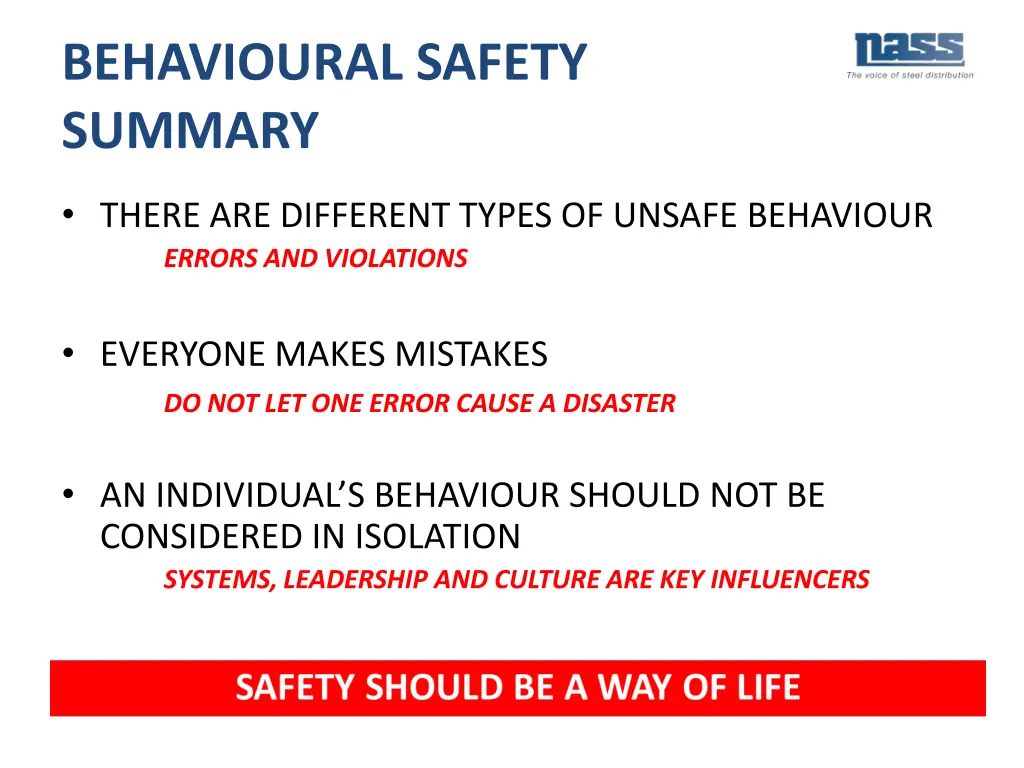behavioural safety summary