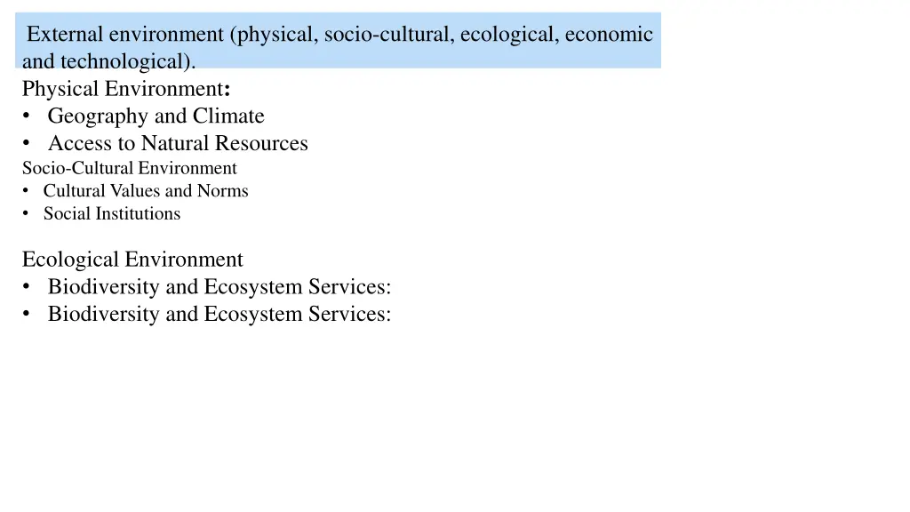 external environment physical socio cultural