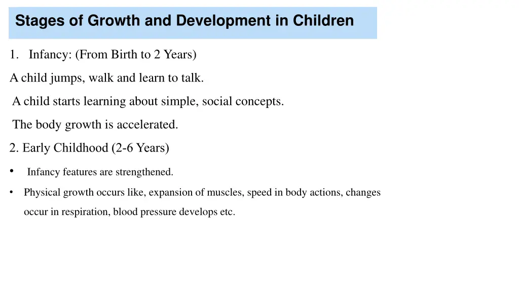 stages of growth and development in children