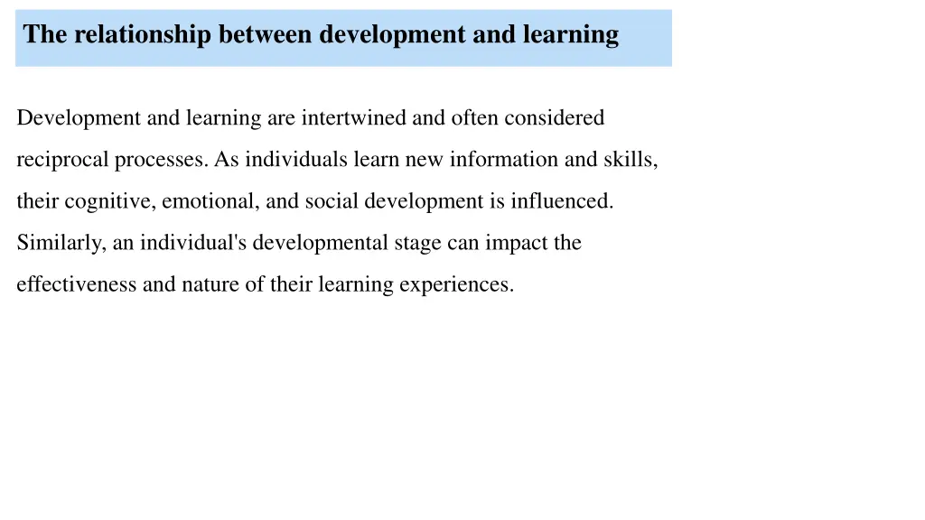 the relationship between development and learning
