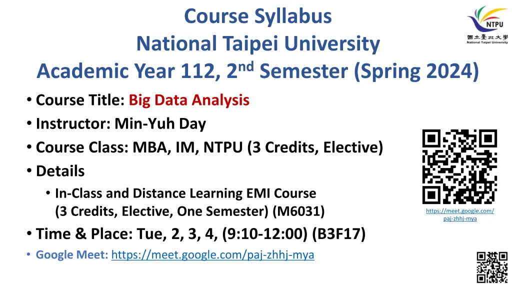 course syllabus national taipei university