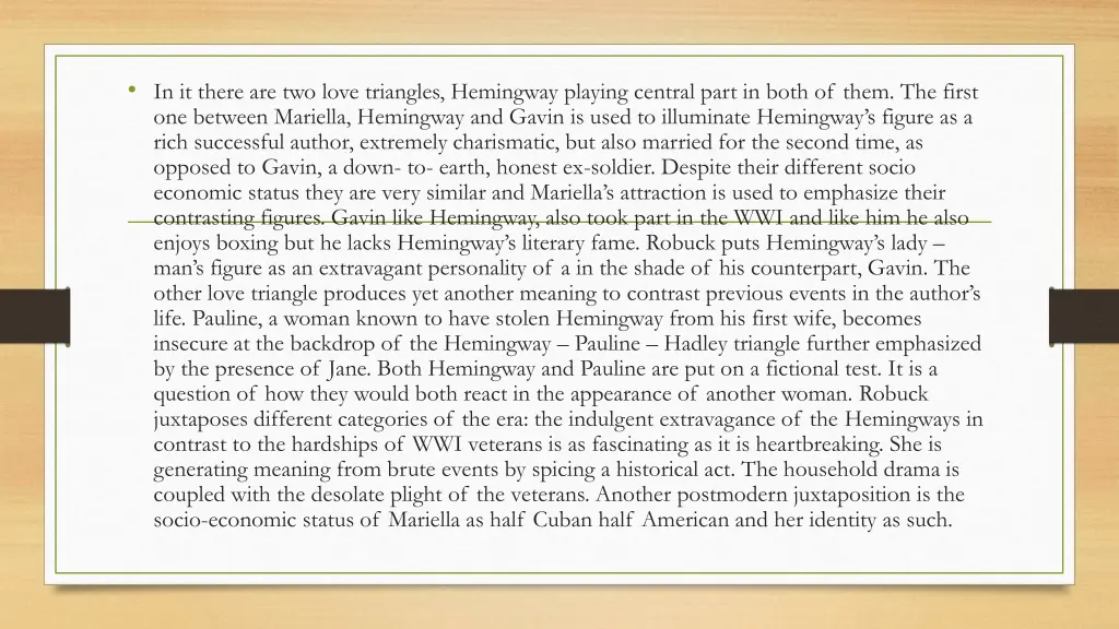 in it there are two love triangles hemingway