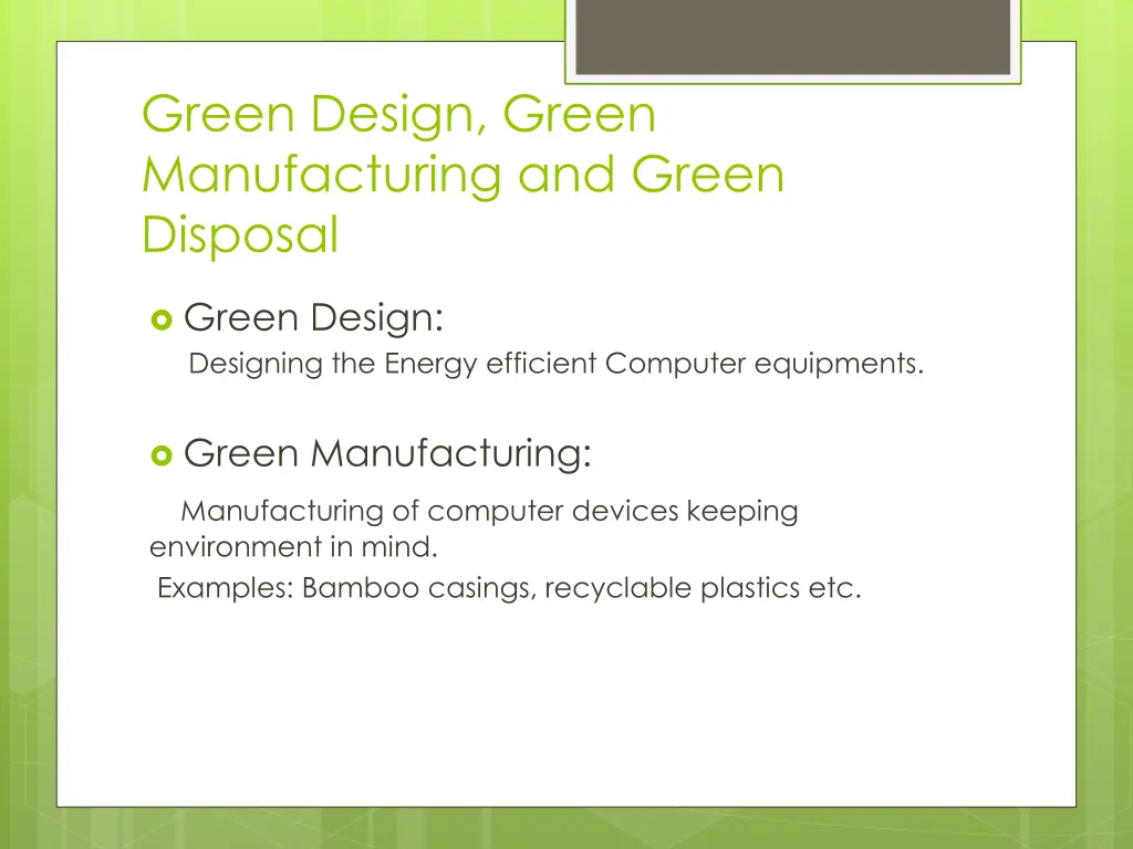 green design green manufacturing and green