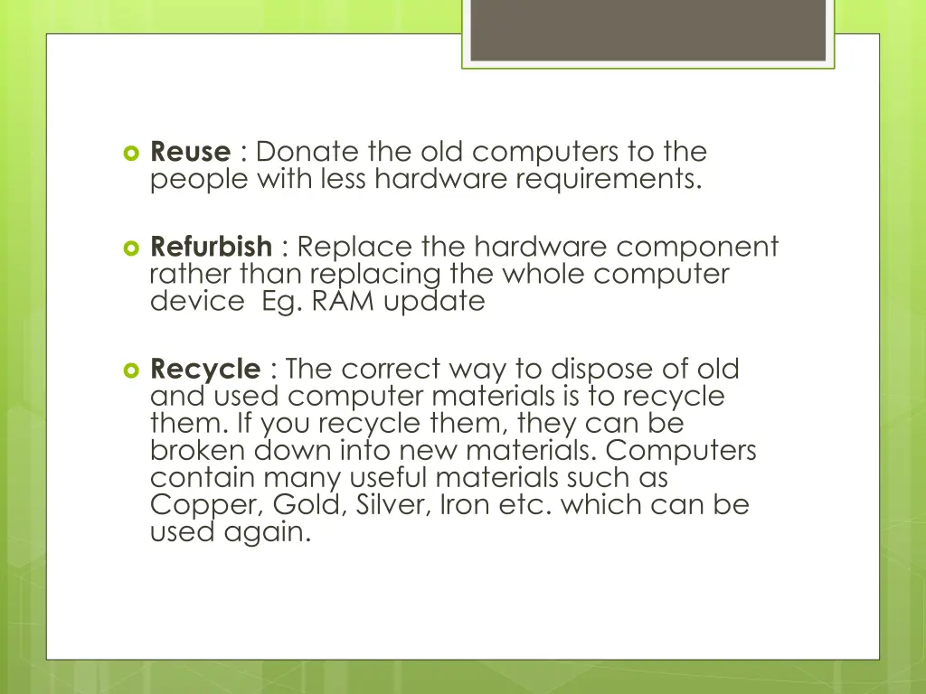 reuse donate the old computers to the people with