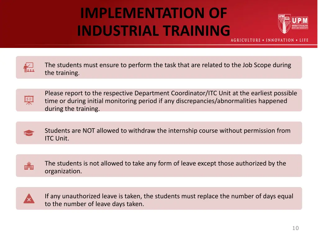 implementation of industrial training