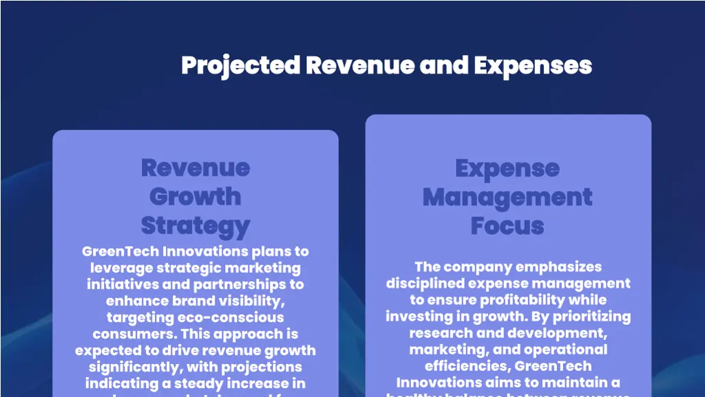 projected revenue and expenses projected revenue