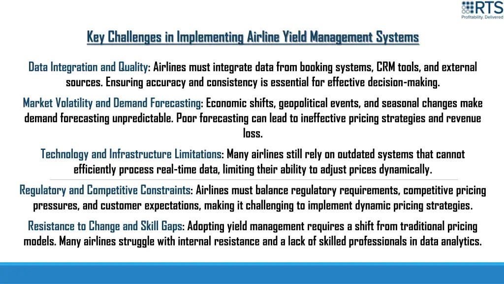 key challenges in implementing airline yield