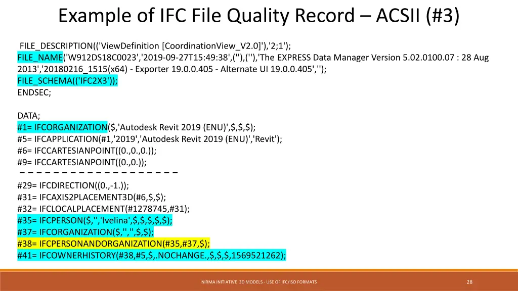 example of ifc file quality record acsii 3