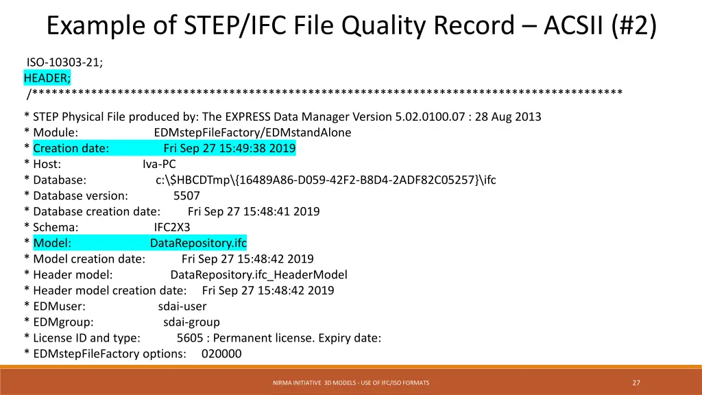 example of step ifc file quality record acsii 2
