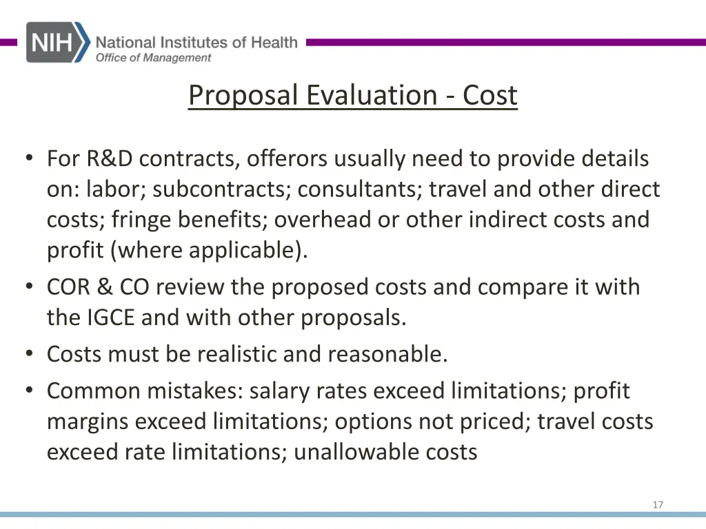 proposal evaluation cost