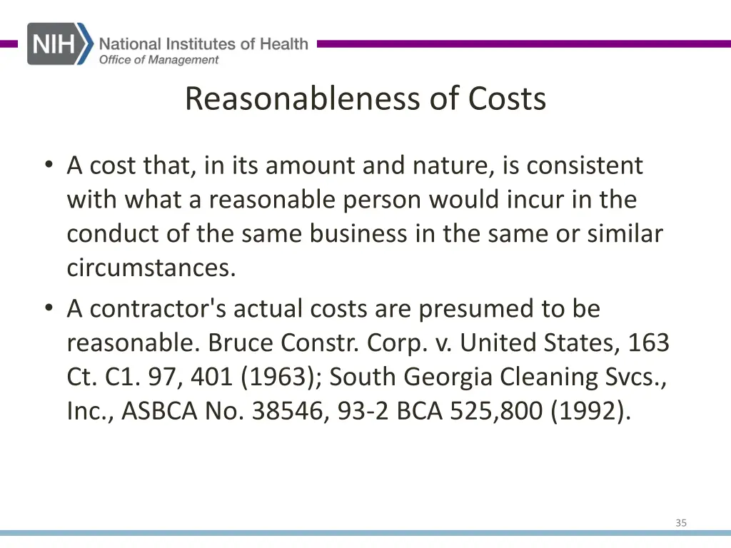 reasonableness of costs