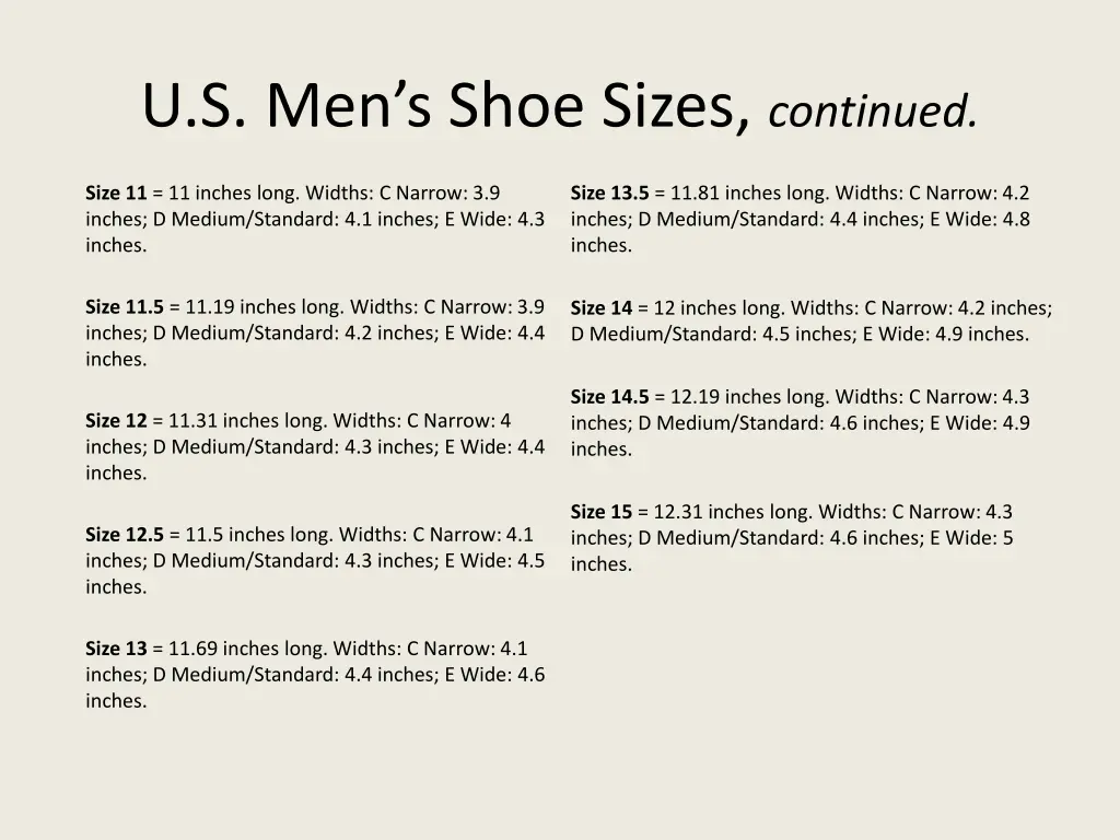 u s men s shoe sizes continued