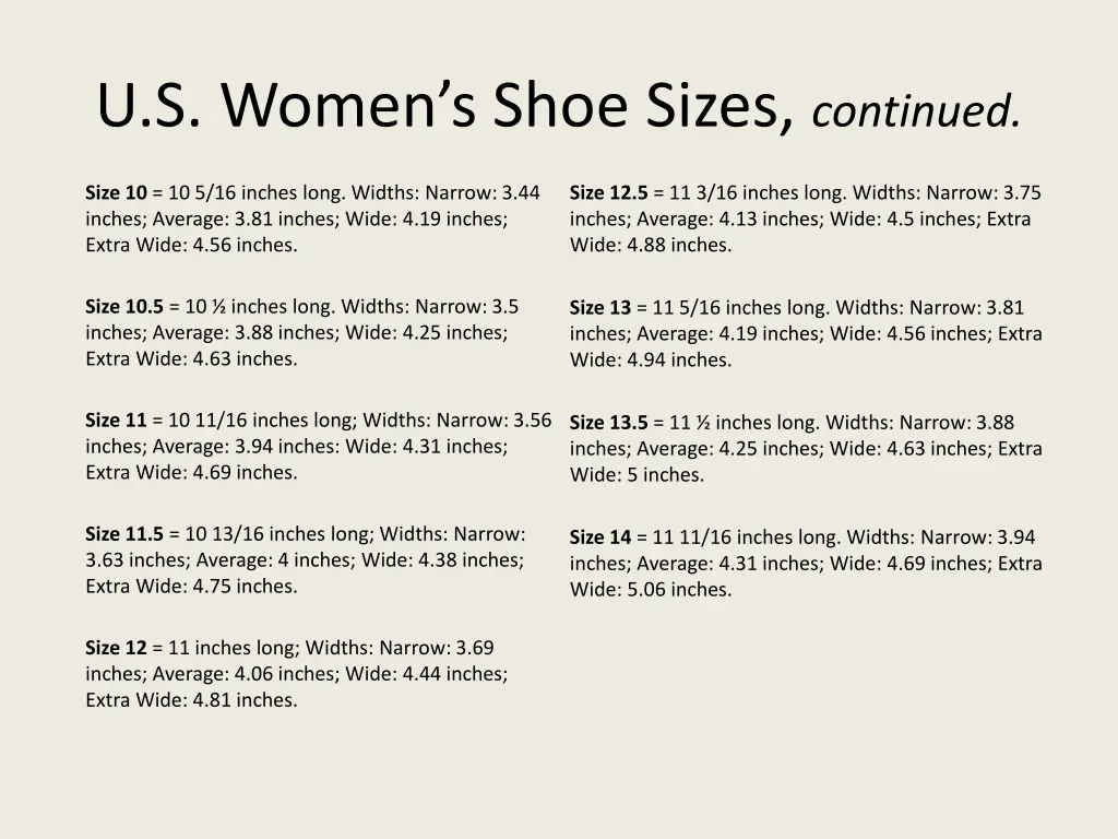 u s women s shoe sizes continued